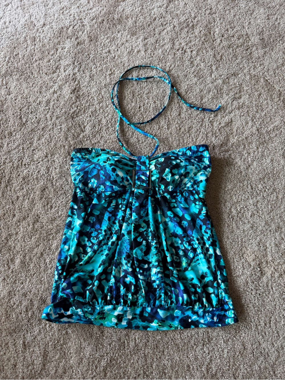 Christina Turquoise & Navy Abstract Floral Swim Top size 12
